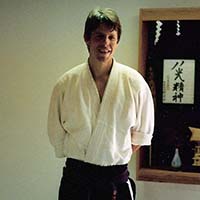 Shihan Brian Workman smiling in Hakkoryu Dojo